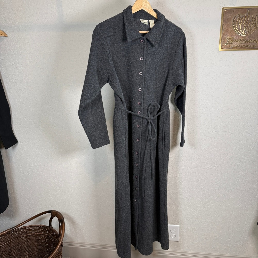 LLBean Women's Medium Charcoal Gray Button Front Long Sleeve Maxi Dress - Picture 9 of 11